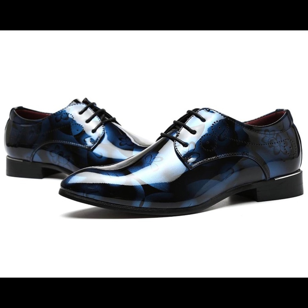 Men's Patent Leather Shoes Floral Oxford Shoes.